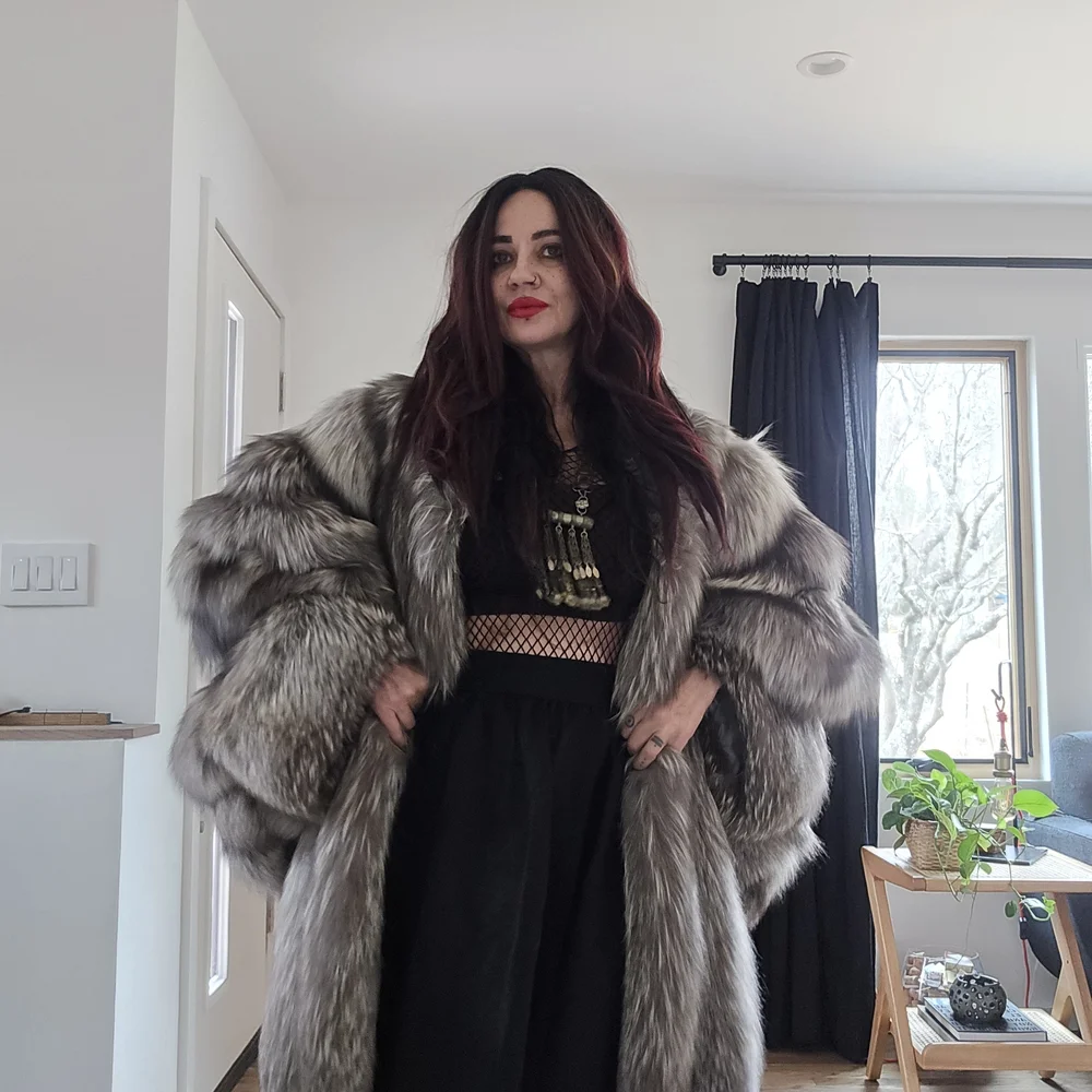Luxurious Fox Fur Coat - Gray - Picture 1 of 16